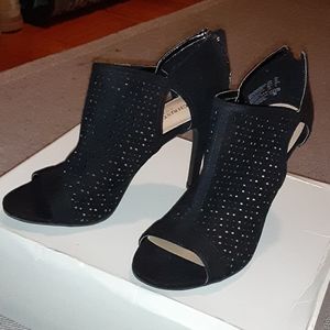 COPY - black booties zip back open toe